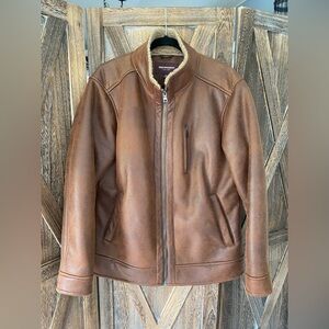Men's Brown Faux Leather Soft Washable Bomber Jacket